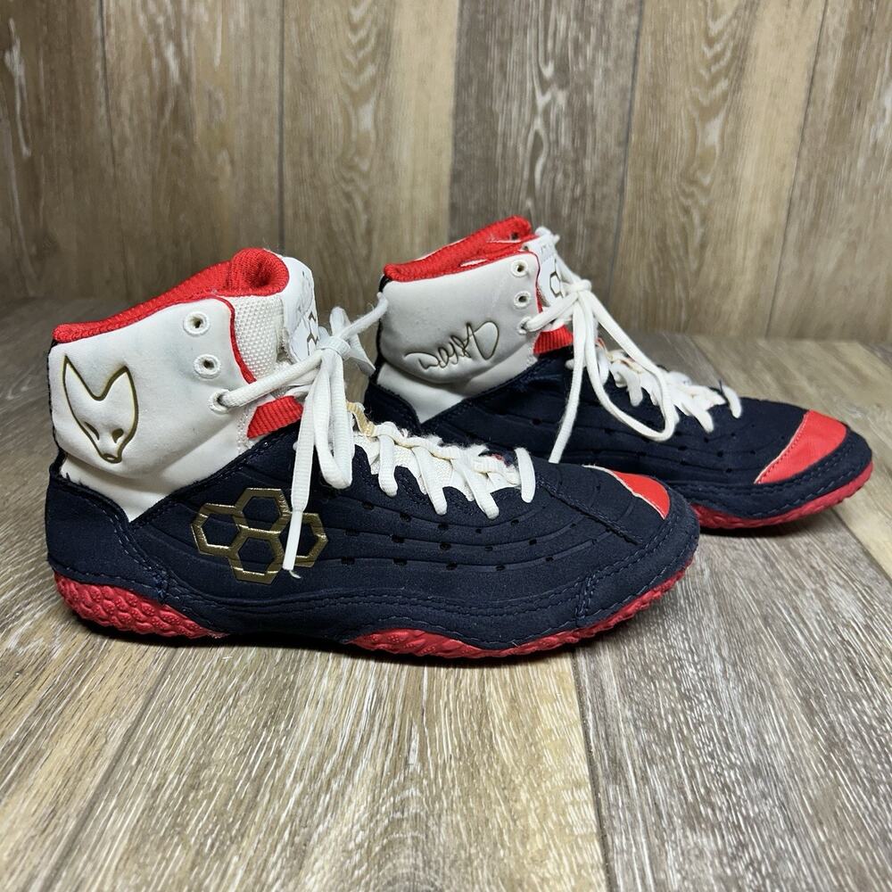 RUDIS USA Wrestling Shoes Men’s US Size 6 Red Blue High Top Wrestling Mat Shoes